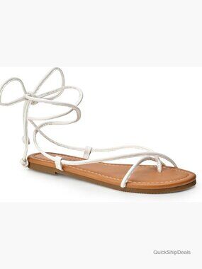 Leather Lace-Up Ankle Strap Flat Sandals, Adjustable Straps, Open Toe